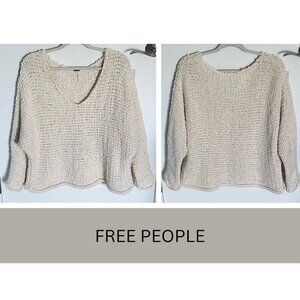 Free People Cream Chunky Knit Dolman V-Neck Sweater - 35911